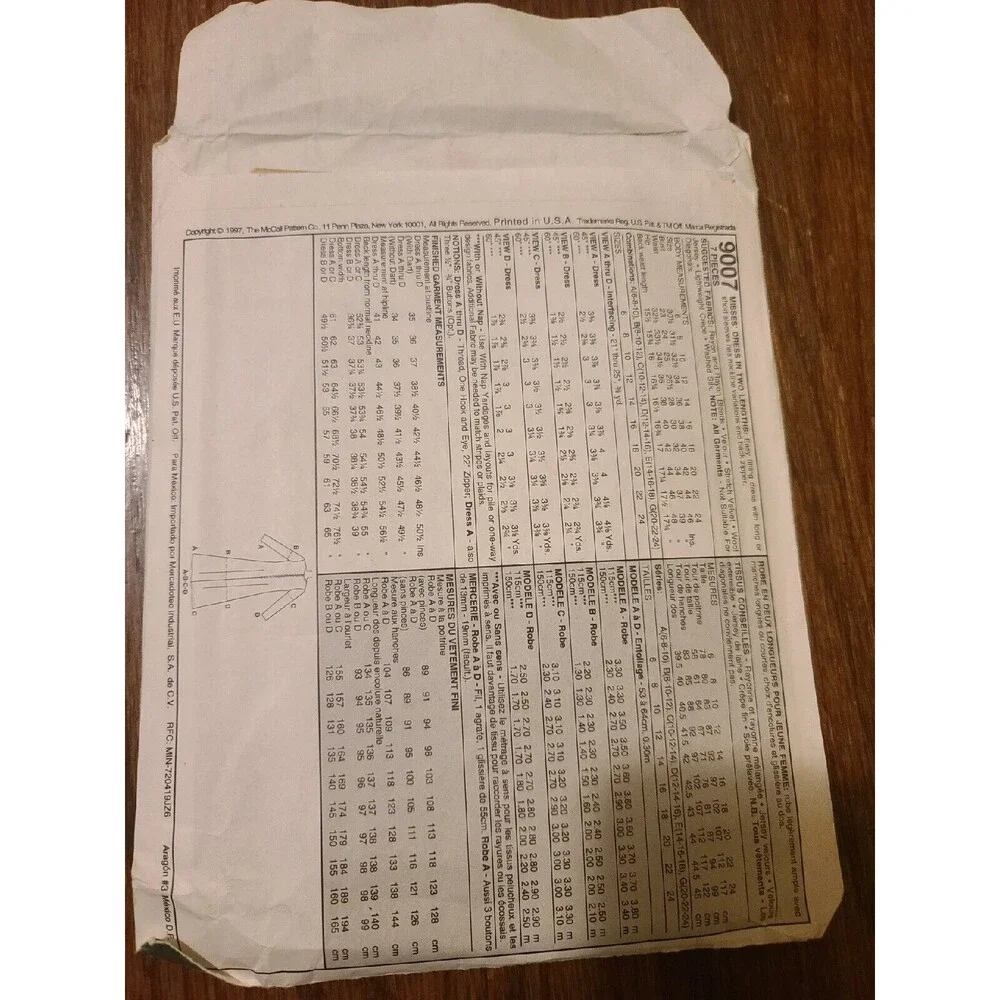McCall 9007 Vintage Dress Size 12,14,16 Sewing Pattern
